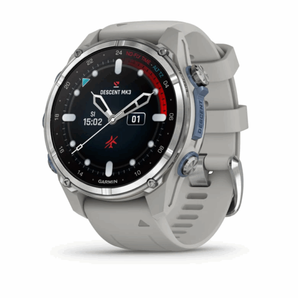 Garmin Descent Mk3 – 43 Mm Stainless Steel With Fog Grey Silicone Band